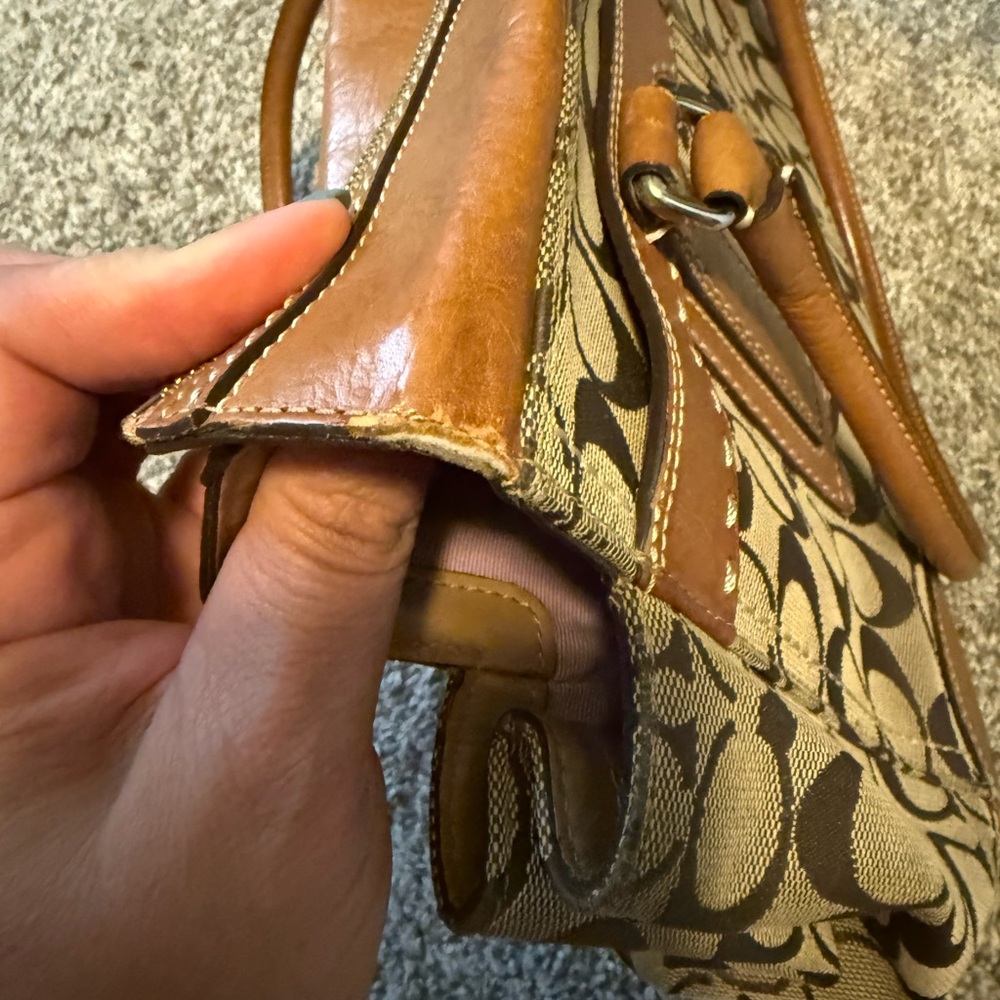 Vintage Coach signature brown and tan leather & canvas top handle tote bag - Picture 7 of 17